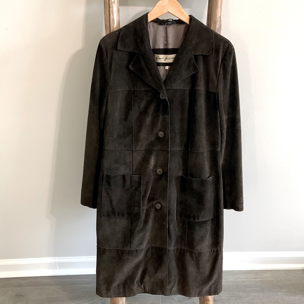 Rem Garson Chocolate Suede Trench Coat Size M